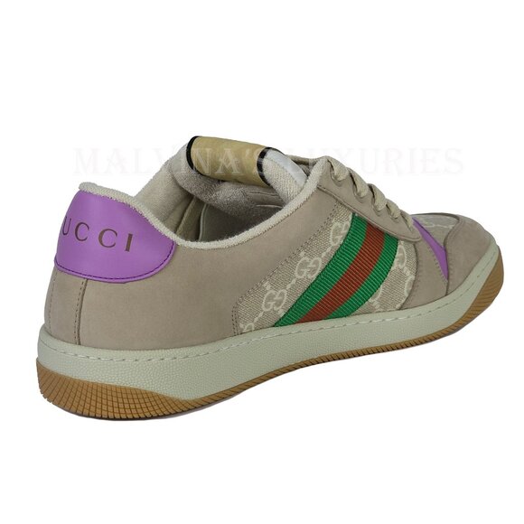 GUCCI SNEAKERS SCREENER LEATHER SHOES GG LOGO WEB STRIPE  sz 40.5 10.5 US - Picture 6 of 16